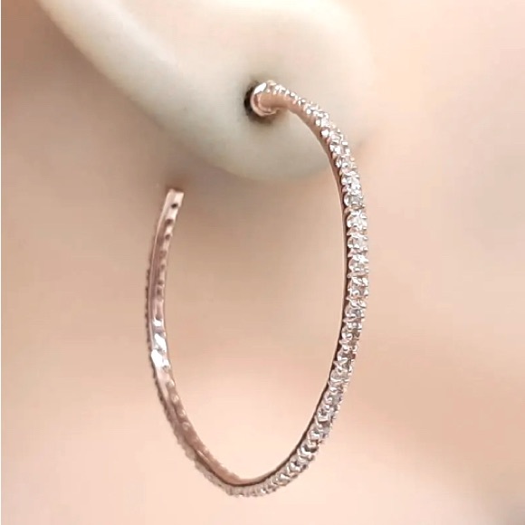 Jewelry - Auth NWOT Natural Diamond 14K Rose Gold Over 925 Silver Large Hoop Earrings 1ct